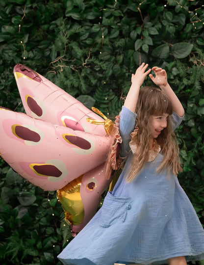 Ballon géant en aluminium papillon 120 x 87 cm rose et or
