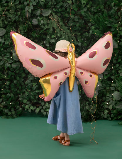 Ballon géant en aluminium papillon 120 x 87 cm rose et or
