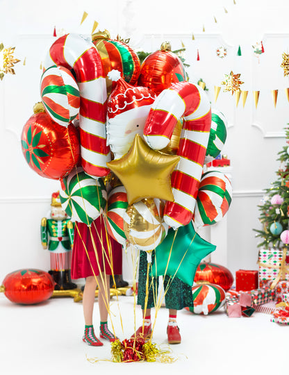 Velik aluminijast balon v obliki sladkorne palčke 50 x 82 cm Božični okraski