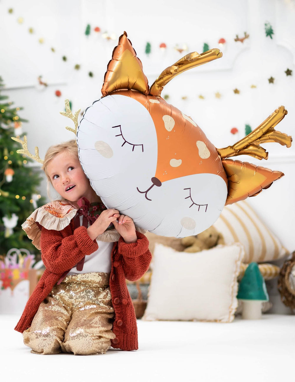 Velikanski aluminijast balon v obliki jelenje glave za otroke oranžna, bela in zlata