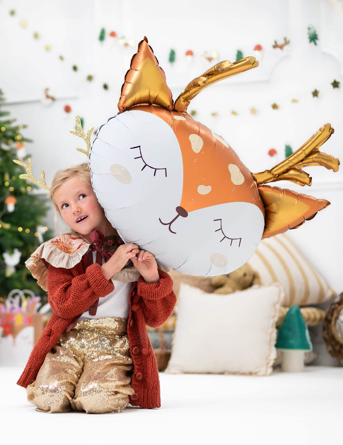 Velikanski aluminijast balon v obliki jelenje glave za otroke oranžna, bela in zlata