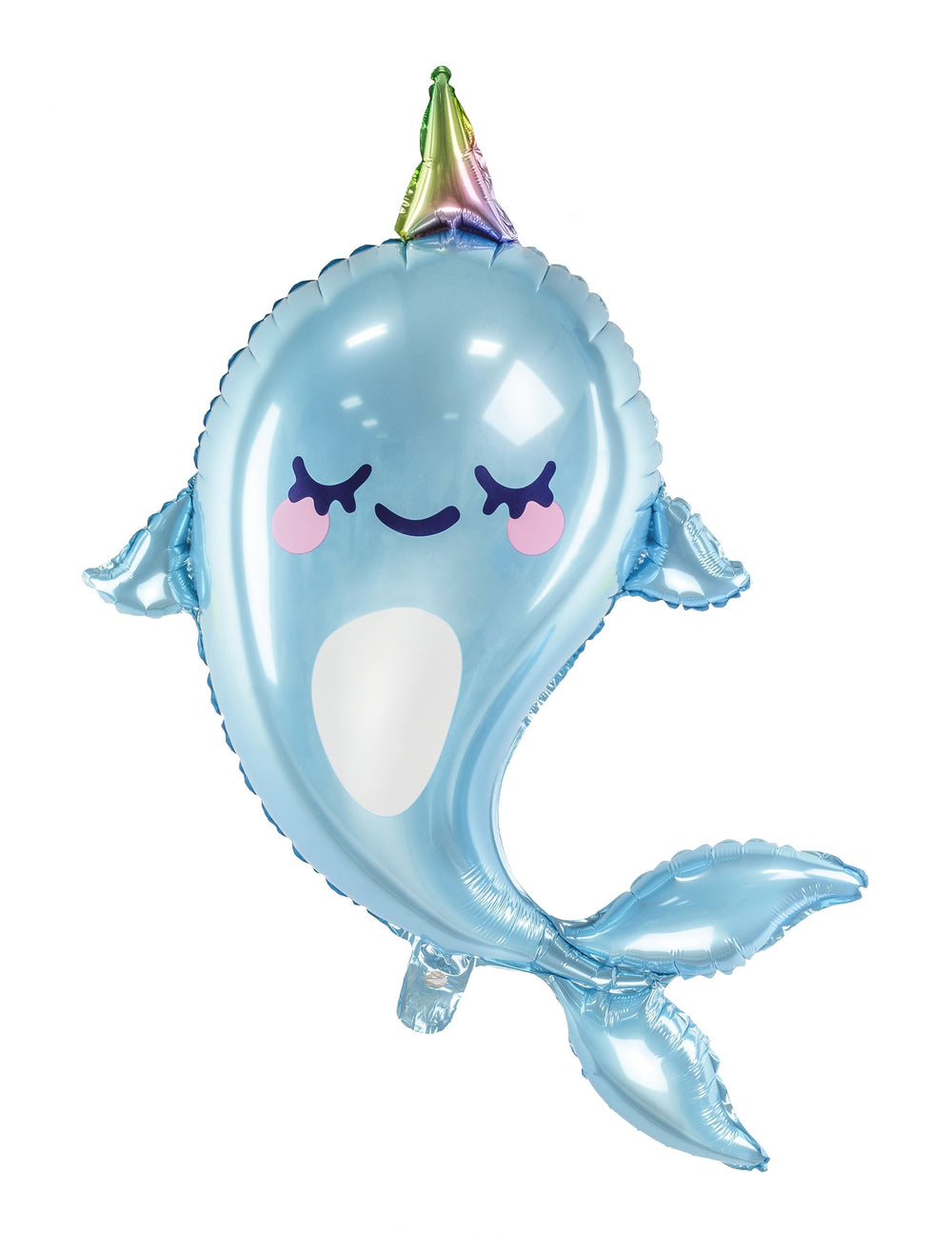 Ballon géant narval pour enfant bleu clair avec corne arc-en-ciel