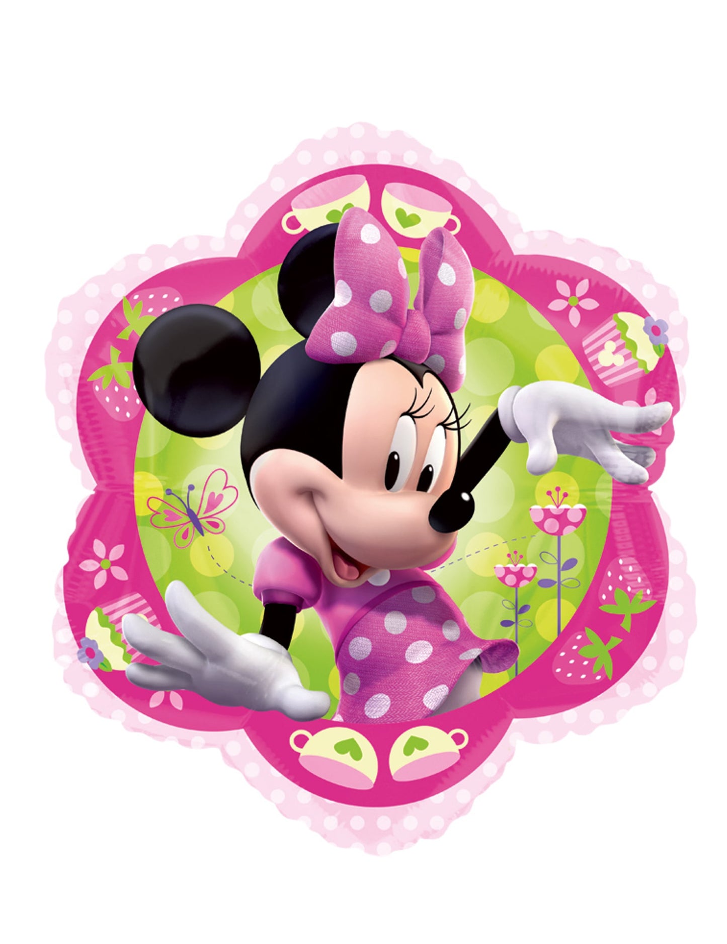 Ballon aluminium Minnie™ pour enfant rose et vert avec motifs fleurs et fraises