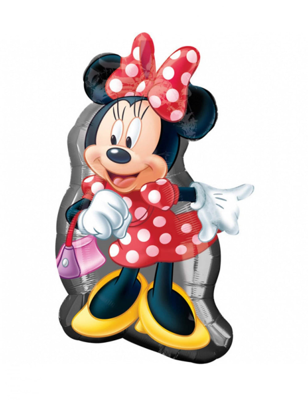 Aluminijski balon Minnie rdeča z belimi pikami z pentljo in roza torbico