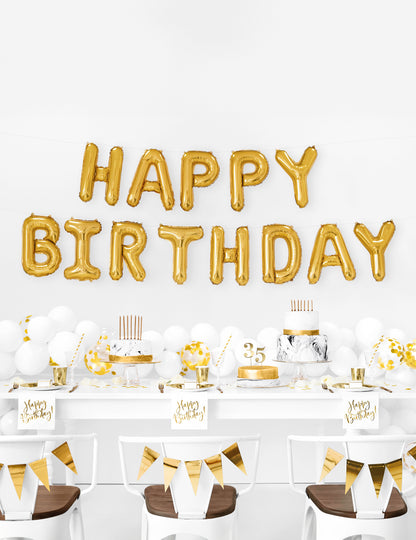 Folija baloni z napisom "Happy Birthday", zlati, 35 kosov cm v girlandi