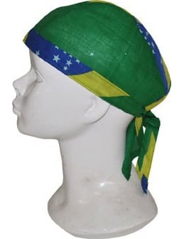 Bandana Brésil pour adulte vert et jaune avec bandeau bleu étoilé