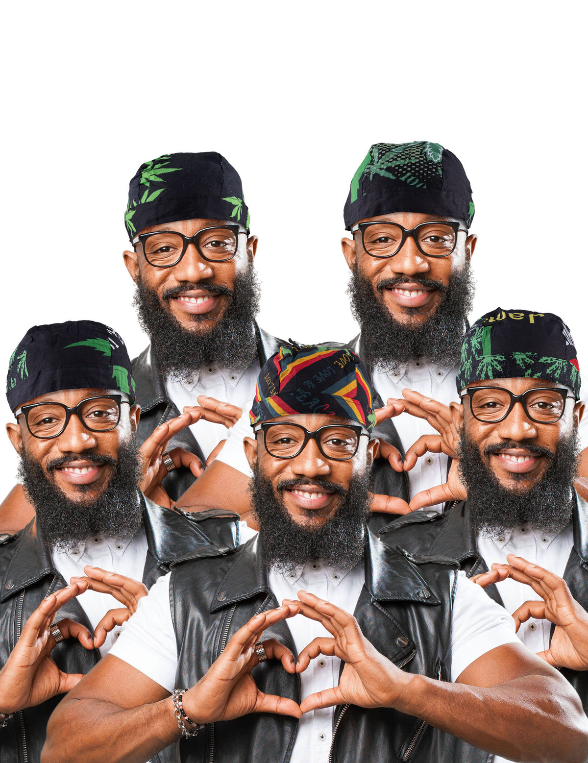 Bandana rasta Jamaïque pour adulte noir avec motifs feuilles vertes et couleurs rasta