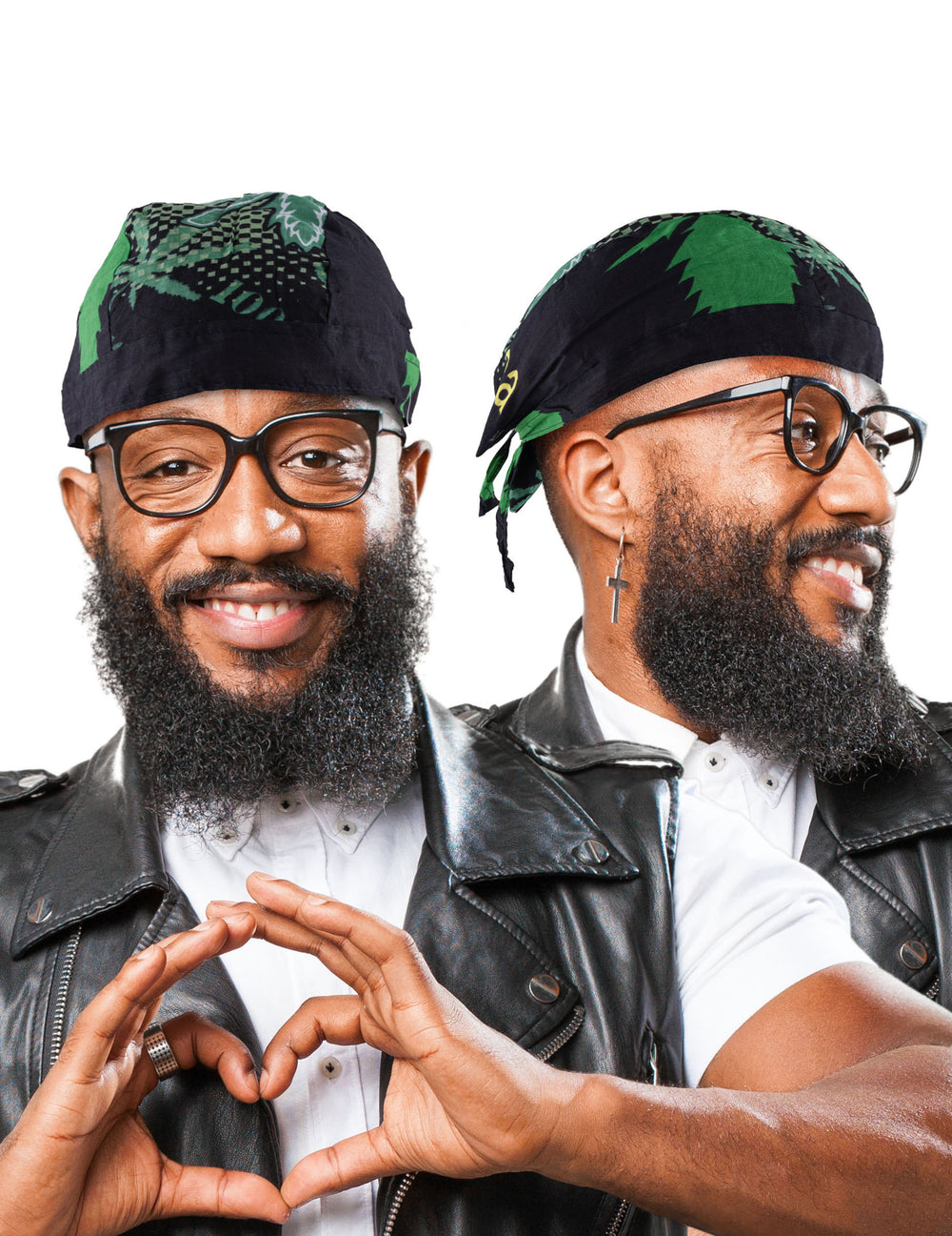 Bandana rasta Jamaïque pour homme noir avec motifs feuilles vertes