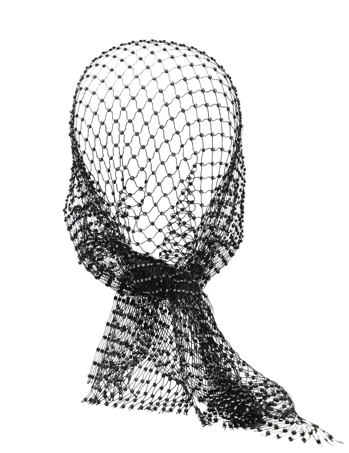 Črna mrežasta bandana s kristalčki za odrasle