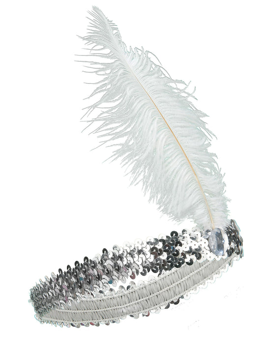 Vue de profil du bandeau Charleston à sequins et plume