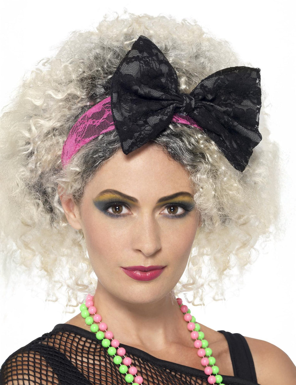 Bandeau dentelle gros noeud pour femme rose et noir