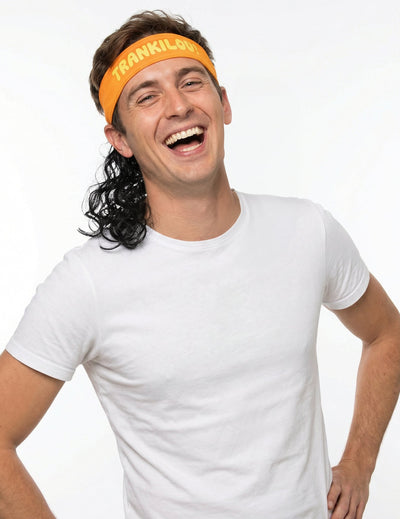 Bandeau mulet Trankilou pour adulte orange avec cheveux noirs