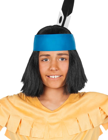 Bandeau Yakari pour enfant bleu avec plume noire et blanche