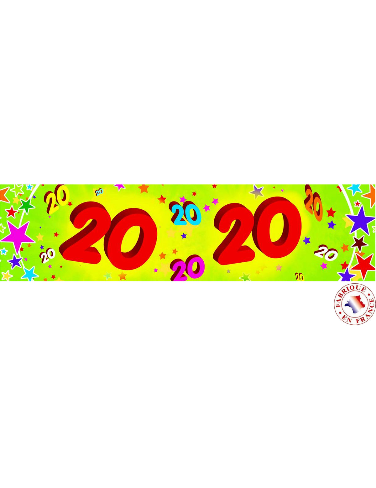 Banderole en papier 20 ans pour adulte vert pomme avec étoiles multicolores