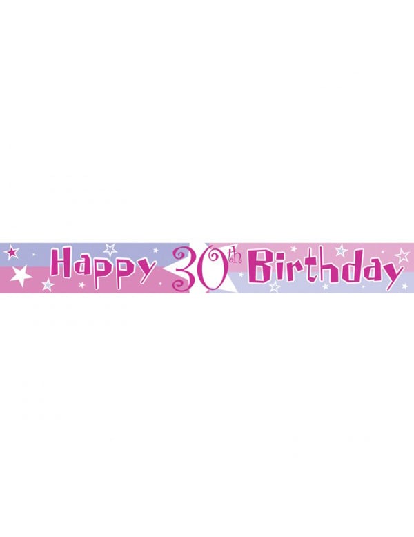 Bannière en plastique Happy Birthday pour anniversaire rose et bleu 30 ans