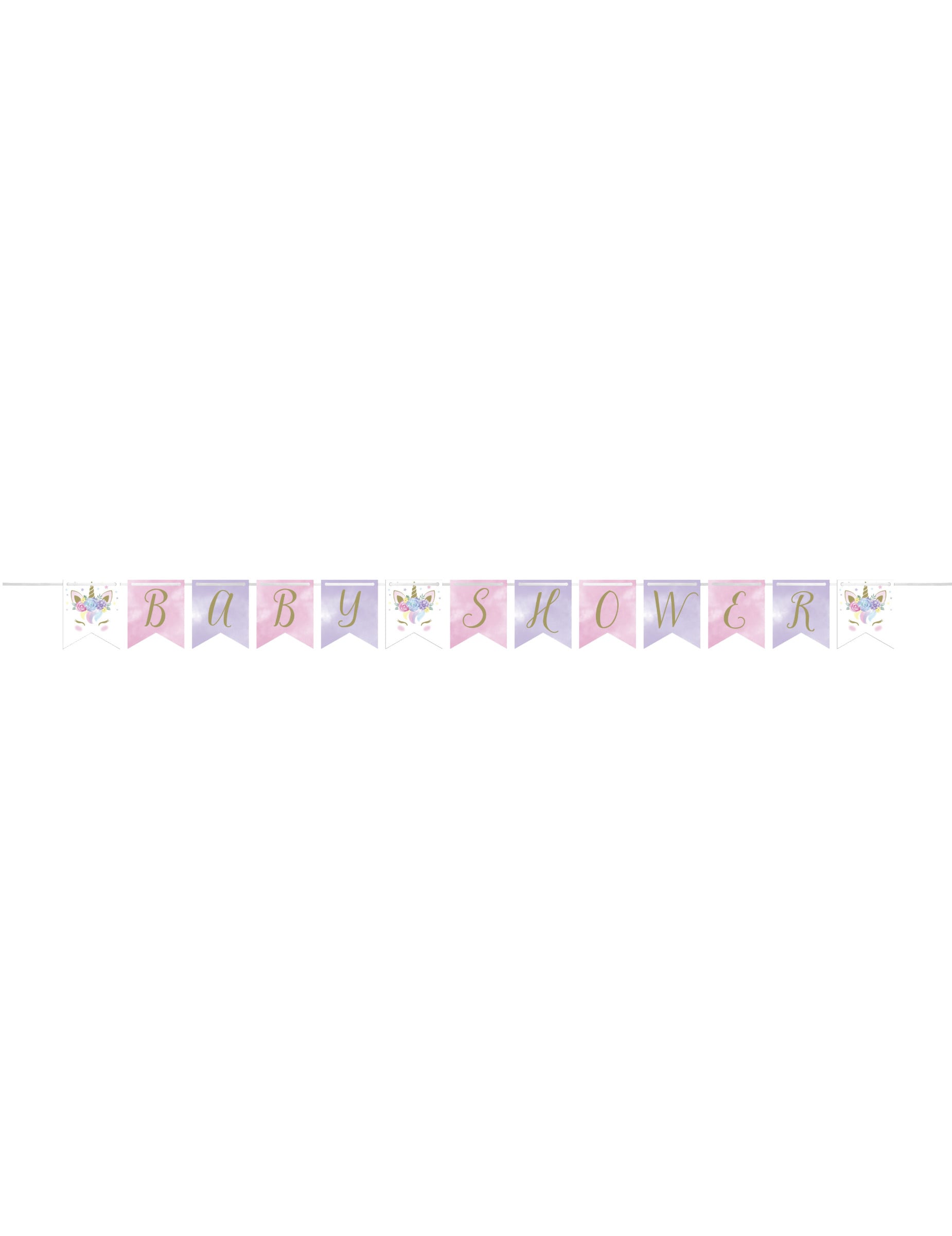 Vue d'ensemble de la bannière à fanions licorne féerique pour baby shower