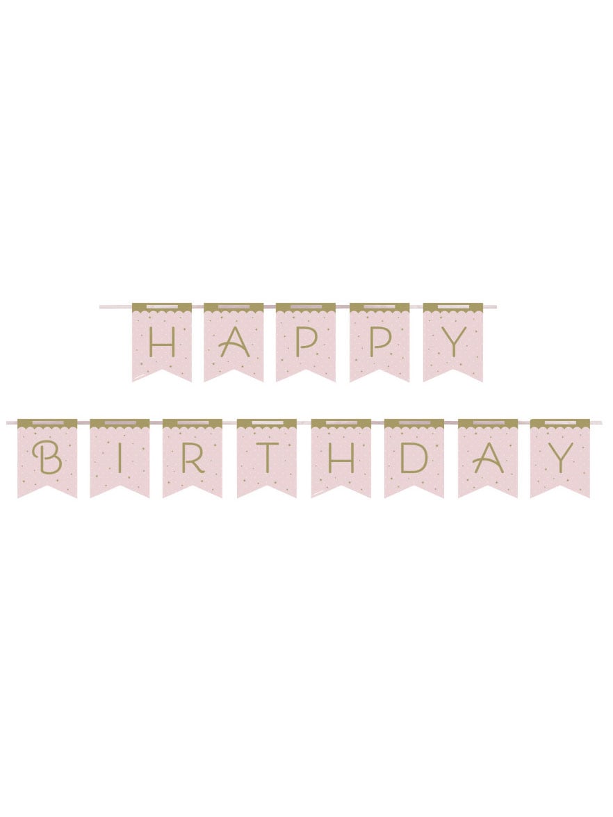 Bannière en carton Happy Birthday cygne royal rose et dorée