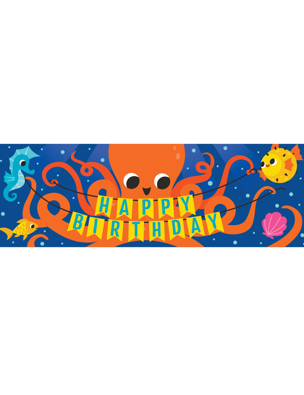Bannière géante sous l'océan pour anniversaire bleue avec pieuvre orange et poissons