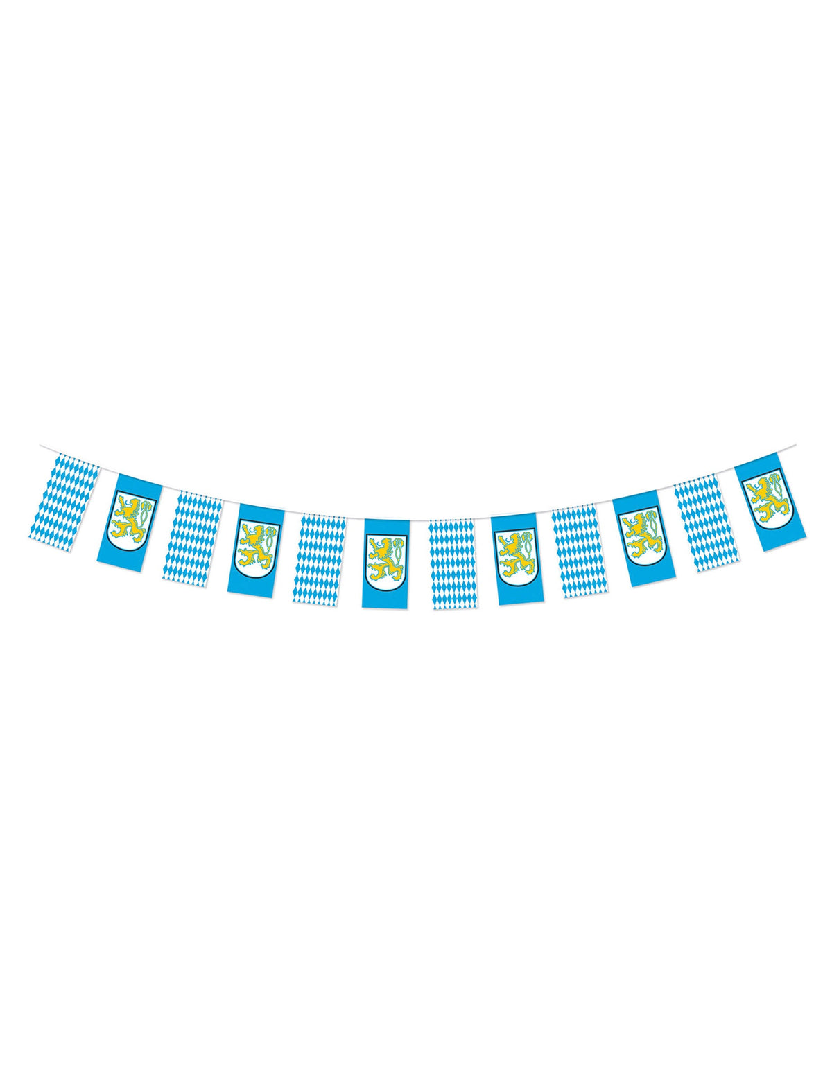 Bannière fête de la bière bleue et blanche à losanges avec écussons de lion jaunes