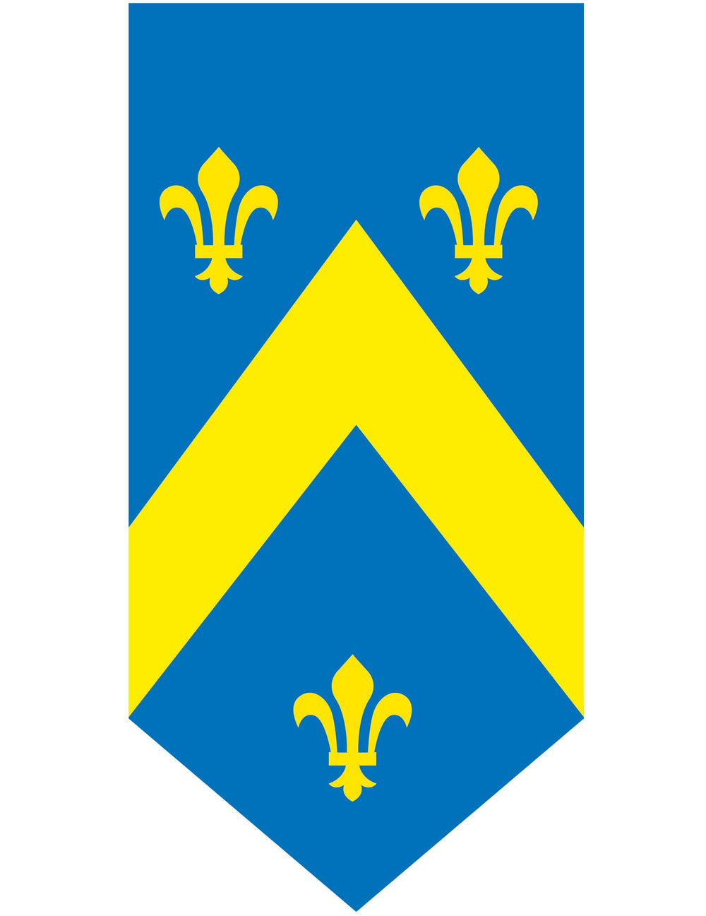 Bannière verticale médiévale bleue avec fleurs de lys et chevron jaunes