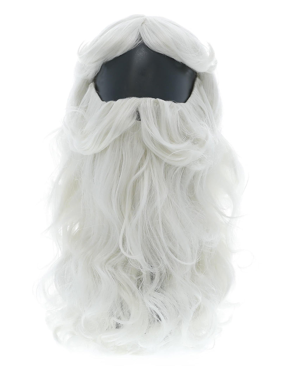 Détail de la chevelure longue et bouclée de la barbe et perruque Père Noël