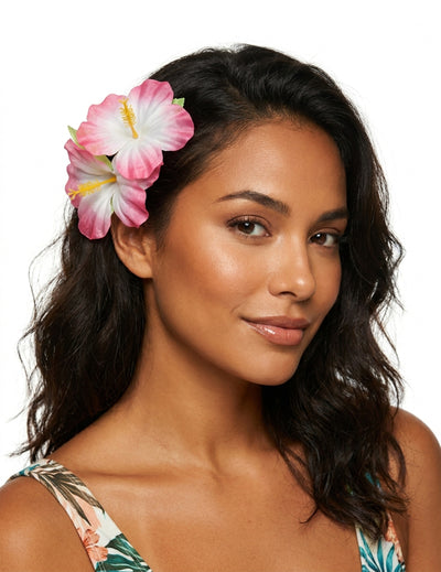 Barrette fleur rose Hawaï