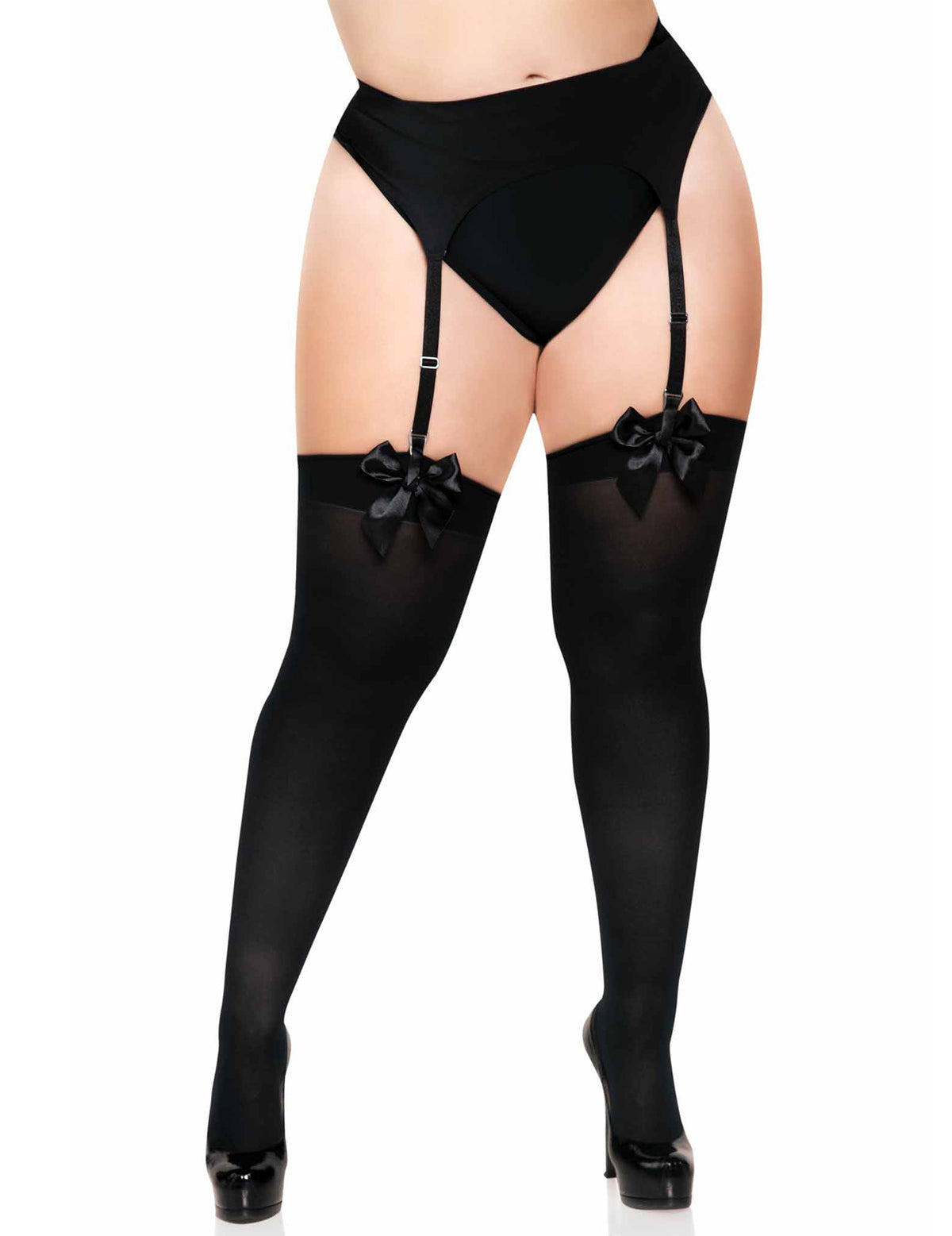 Bas opaques à noeuds pour femme noirs grande taille