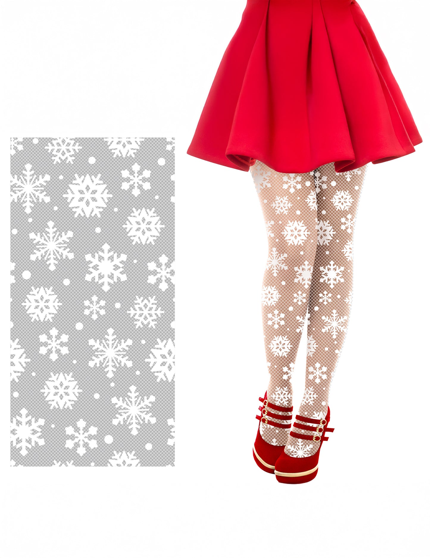 Bele mrežaste nogavice za odrasle z vzorcem božičnih snežink