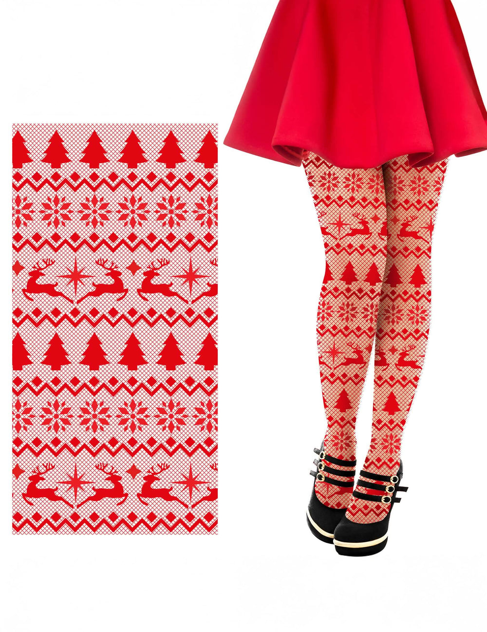 Collants résille à motifs Noël pour adulte rouges