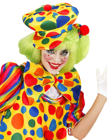 Béret de clown pour adulte jaune à pois multicolores
