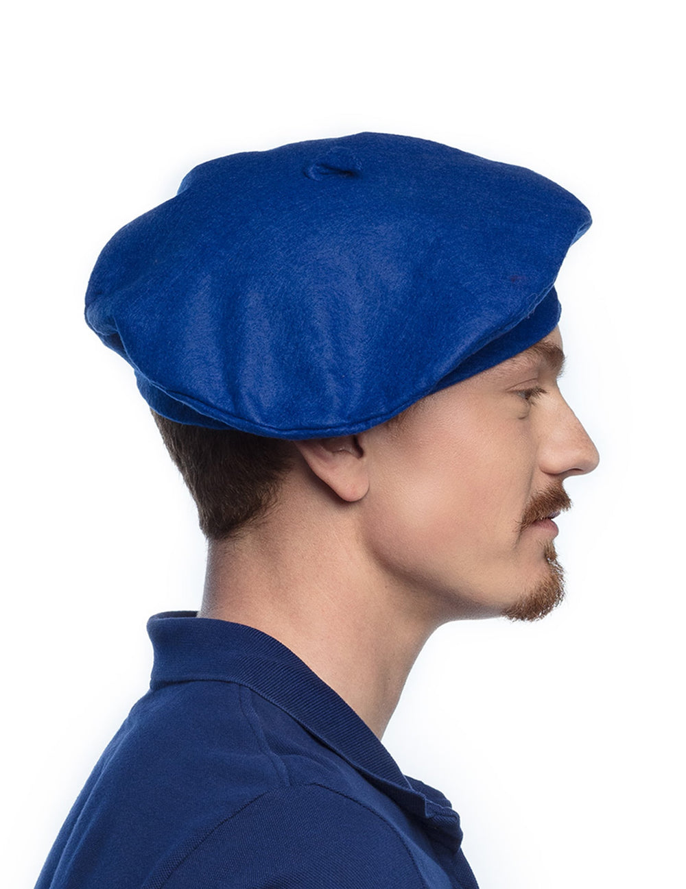 Vue de profil du béret basque pour adulte bleu