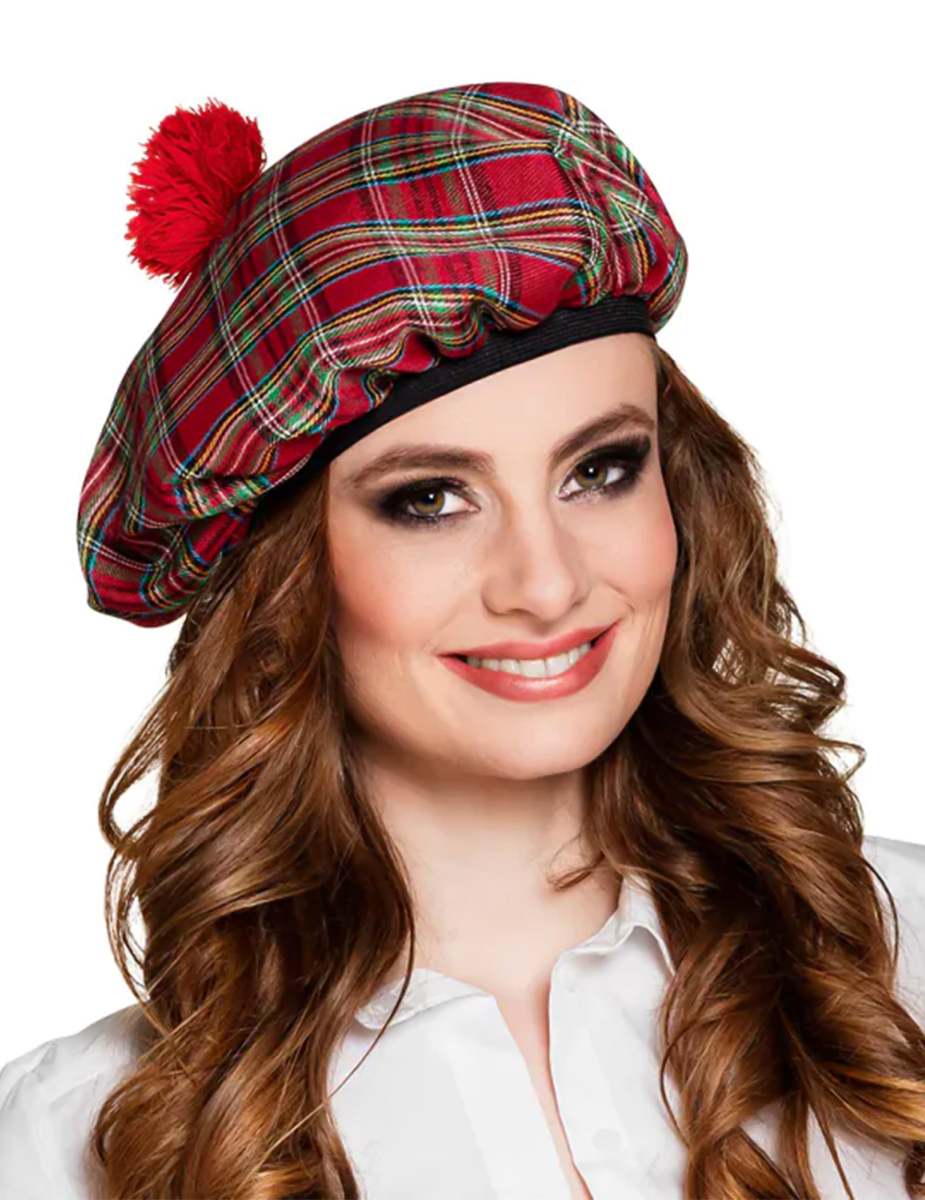 Béret écossais pour adulte rouge avec pompon