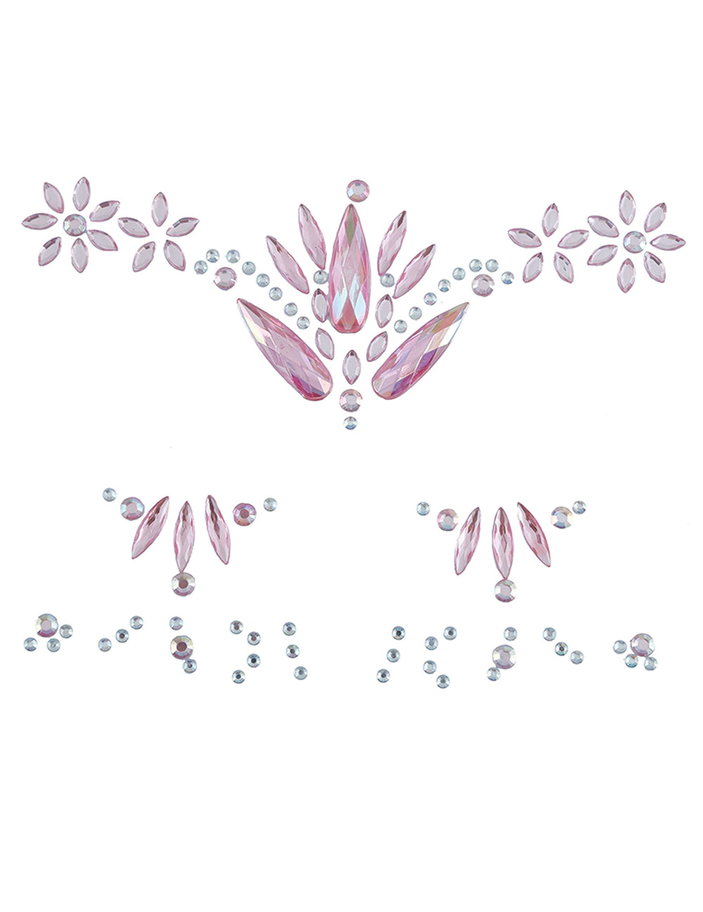 Vue d'ensemble de la planche du bijoux pour visage adhésifs cristaux pour femme roses