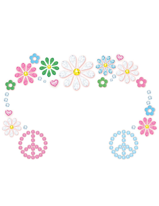 Détail des motifs des bijoux pour visage adhésifs fleurs hippies