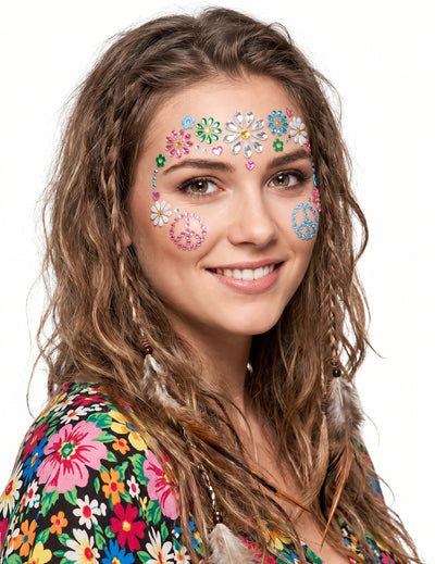 Bijoux pour visage adhésifs fleurs hippies