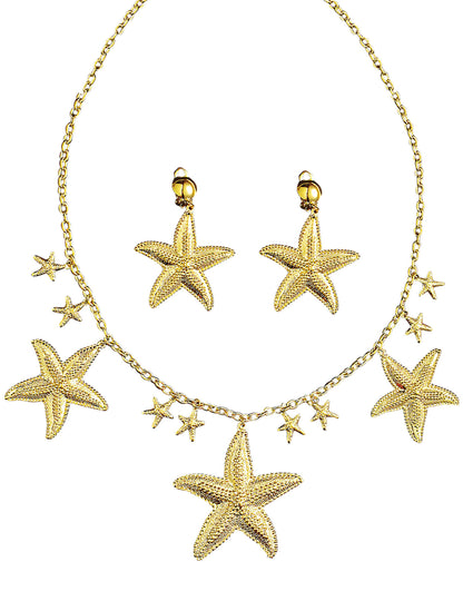 Parure de bijoux sirène des mers pour femme dorée avec étoiles de mer