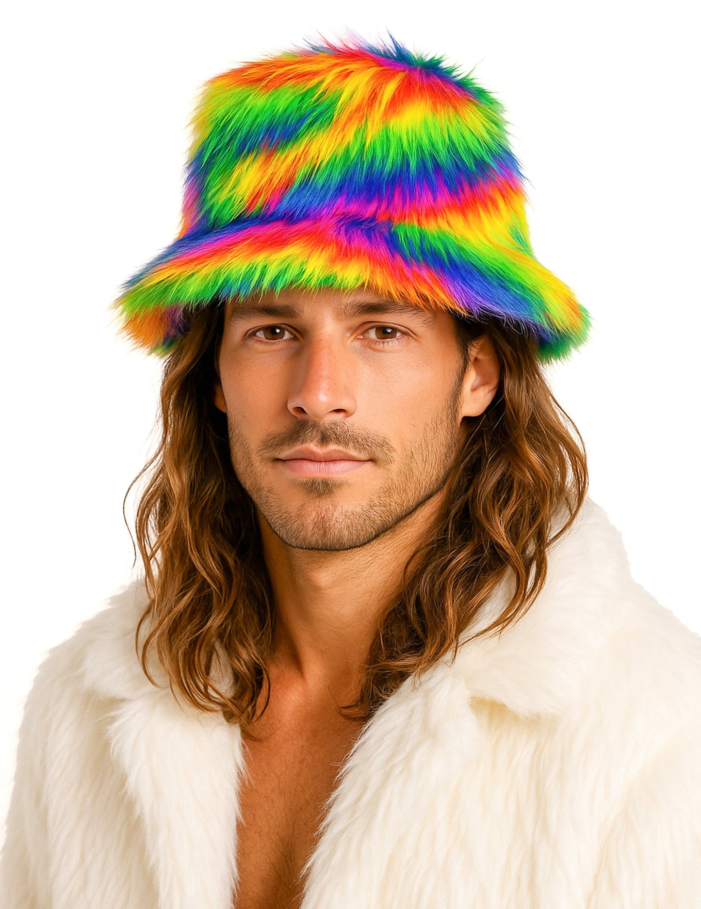 Večbarvni kosmat klobuk za odrasle 