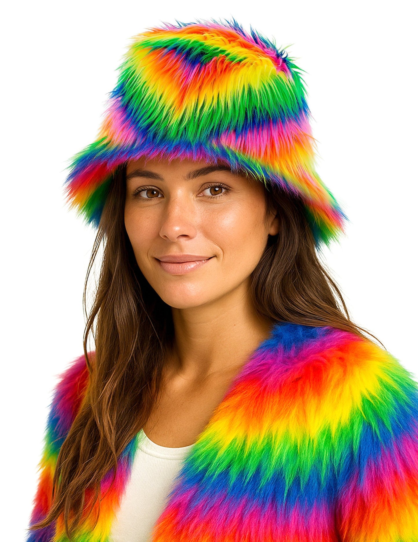 Večbarvni kosmat klobuk za odrasle 