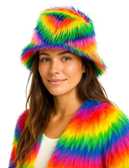 Večbarvni kosmat klobuk za odrasle 