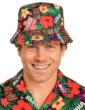 Havajski klobuk z vedrom z Aloha Print Adult