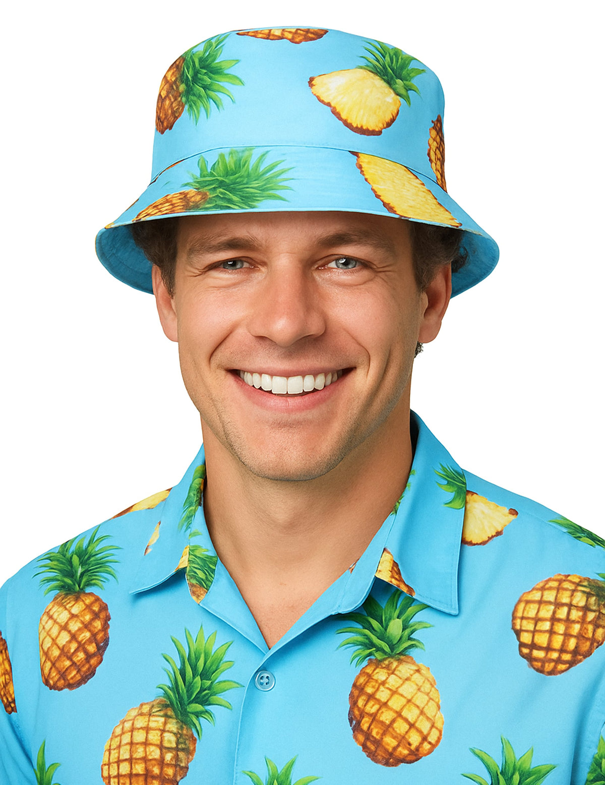 Bob hawaïen imprimé ananas pour adulte bleu ciel