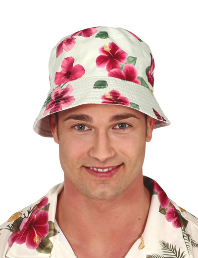 Bob imprimé fleurs Hawaï pour adulte blanc avec fleurs roses