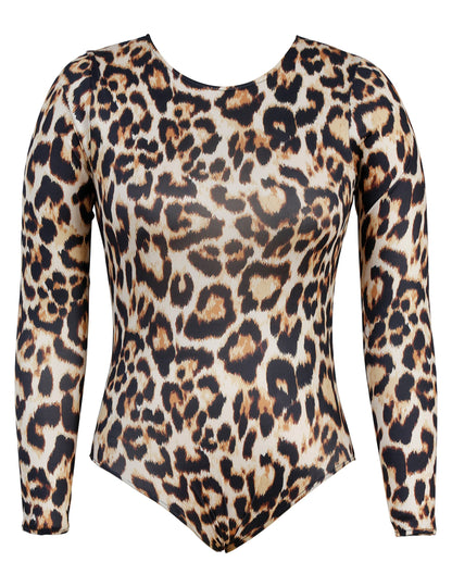 Ženski body z dolgimi rokavi leopardji vzorec 