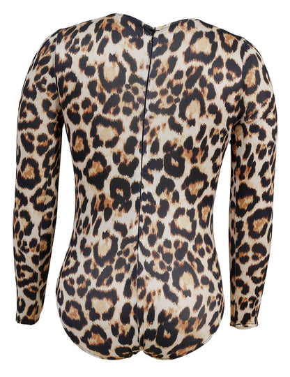 Ženski body z dolgimi rokavi leopardji vzorec 