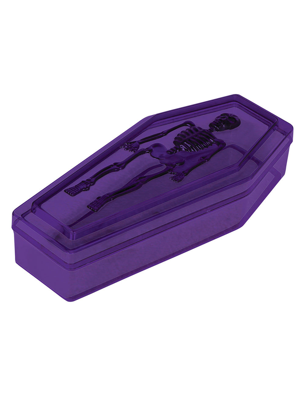 Boîte cercueil pour Halloween violette avec motif de squelette