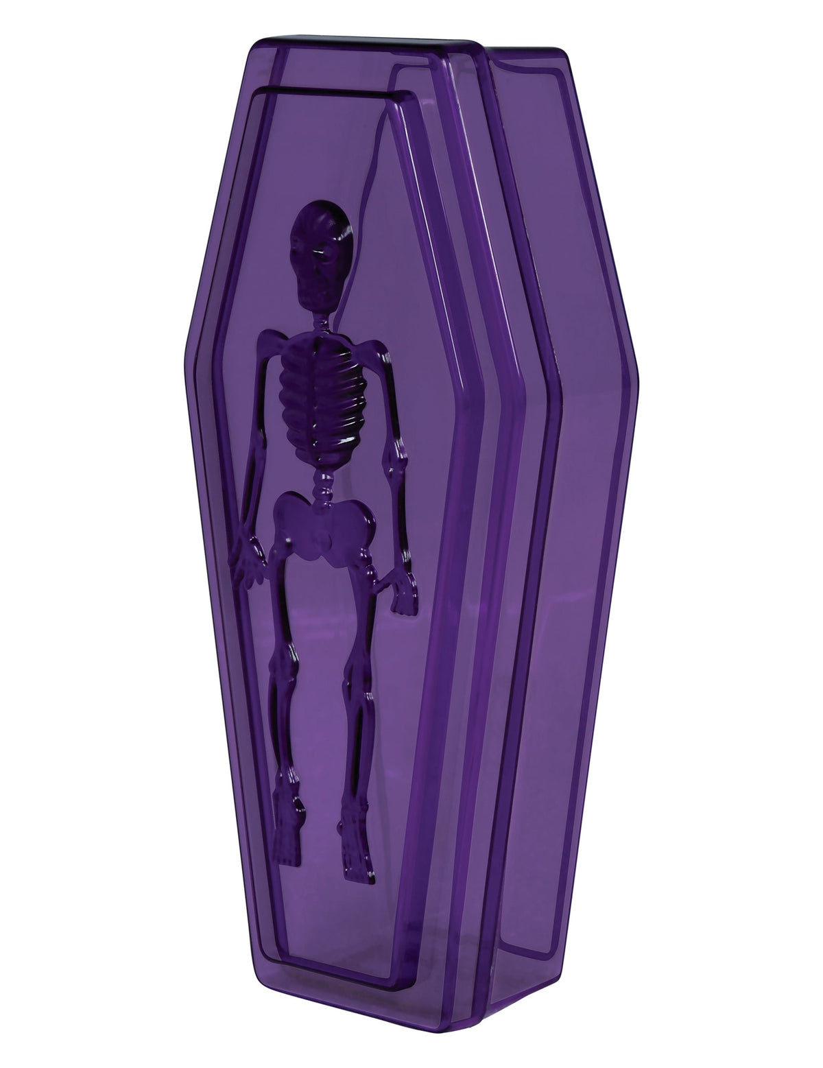 Vue de profil de la Boîte cercueil pour Halloween avec motif de squelette