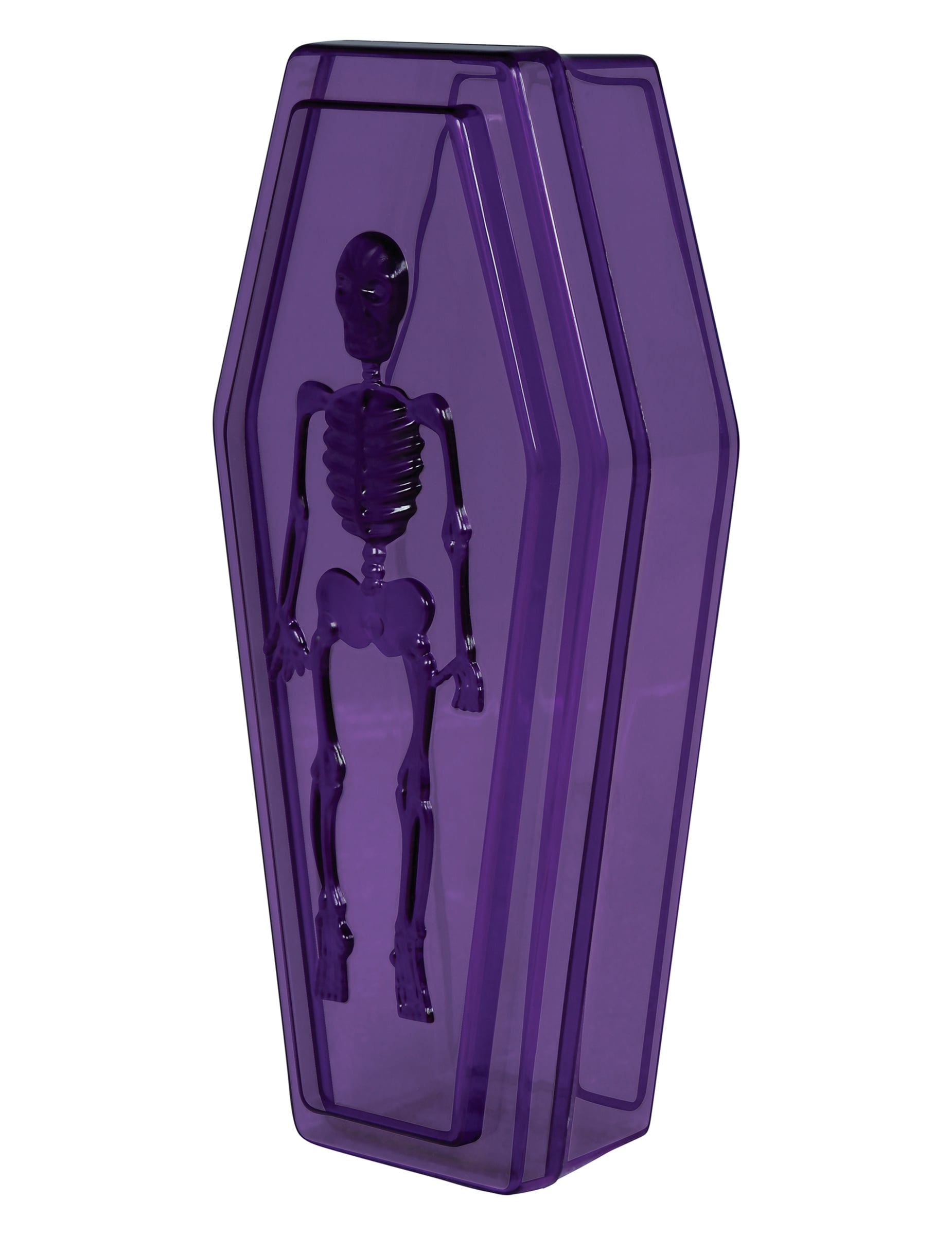 Vue de profil de la Boîte cercueil pour Halloween avec motif de squelette