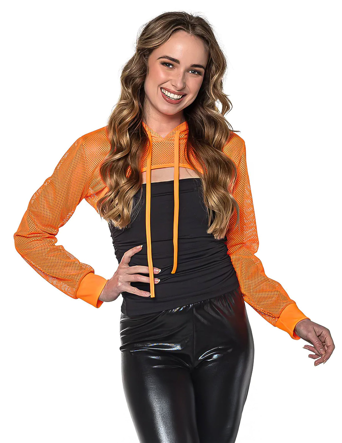 Boléro en résille pour femme orange fluo