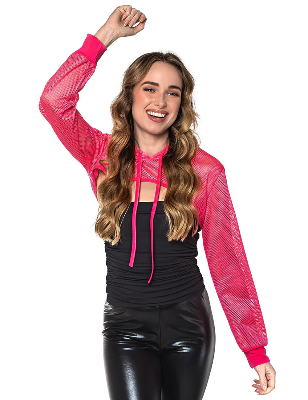 Boléro en résille pour femme rose fluo
