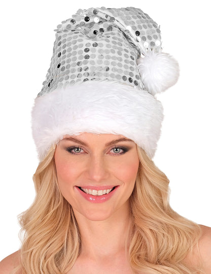 Srebrna bleščeča božična kapa za odrasle